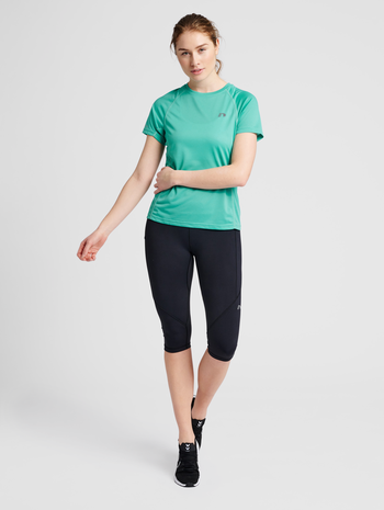 WOMEN RUNNING T-SHIRT S/S, BLUE TURQUOISE, model