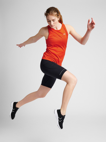 WOMEN RUNNING SINGLET, SPICY ORANGE, model